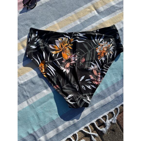 NWOT, Floral High Waist Bikini Bottoms + Black Halter Tankini Top - Size XL - Picture 2 of 11